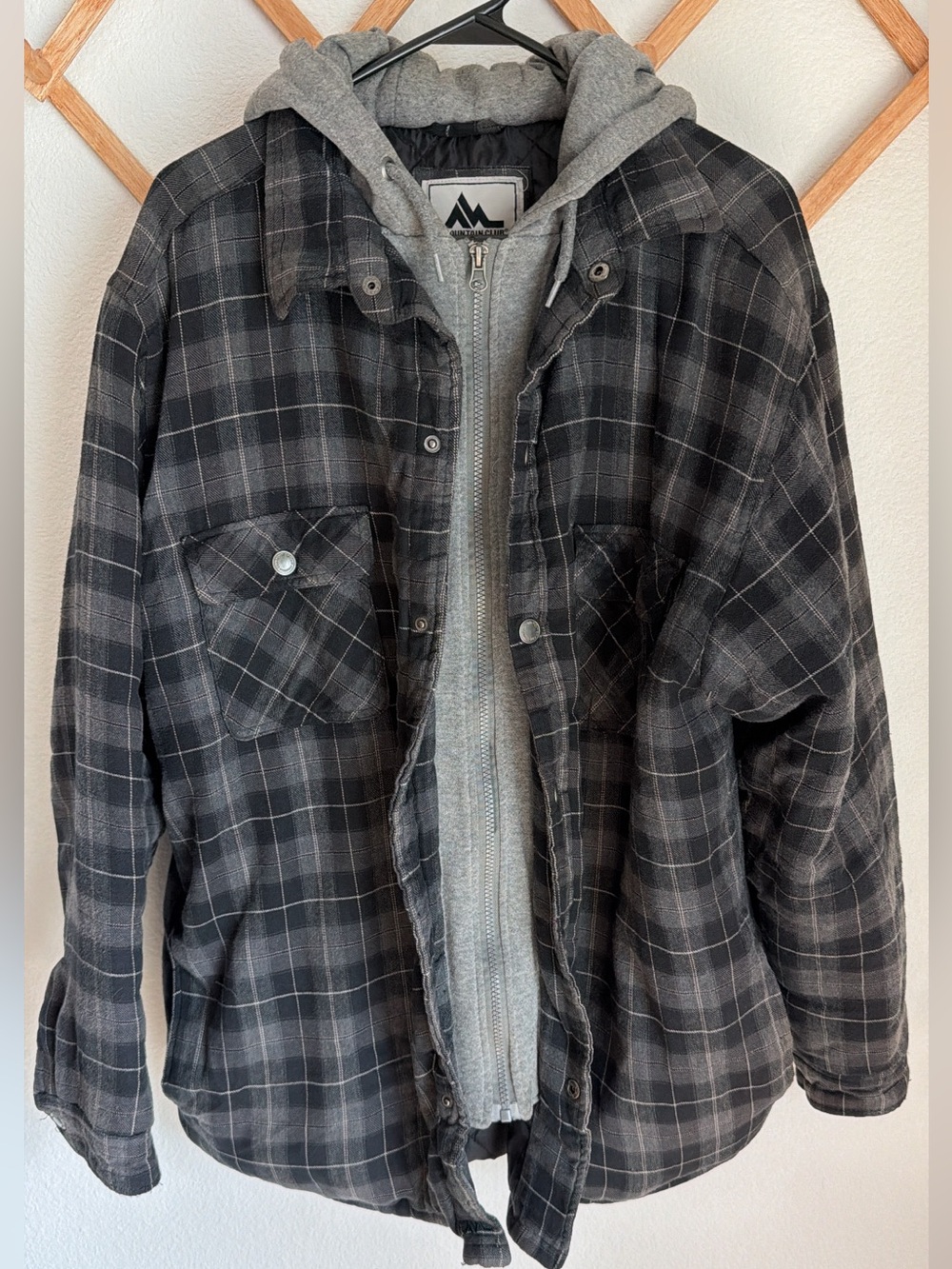Mountain Gear Plaid Quilted Utility Winter Jacket, Gray & Black, Mens Large